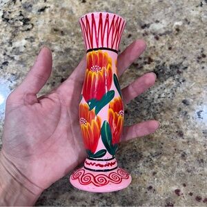 Pink Floral Handmade Handpainted Vintage Vase